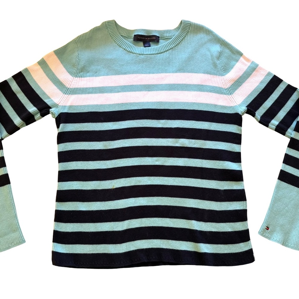 Tommy Hilfiger Mint Navy & White Striped Sweater Womens large